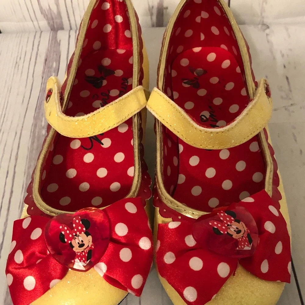 Disney Store Kids Girl Minnie Mouse Yellow Sparkle Heels Bow Shoes Dress Up Sz 1